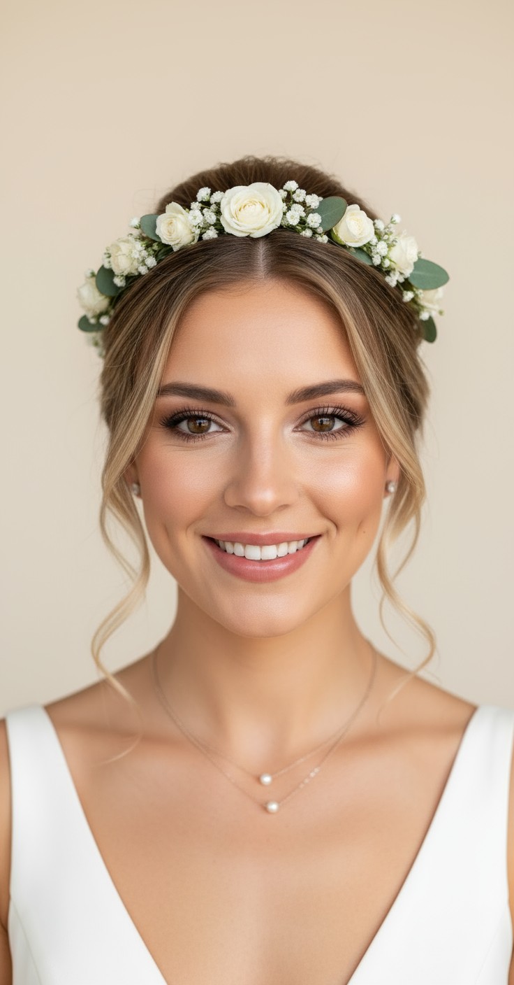 After Wedding Updo With Flower Crown